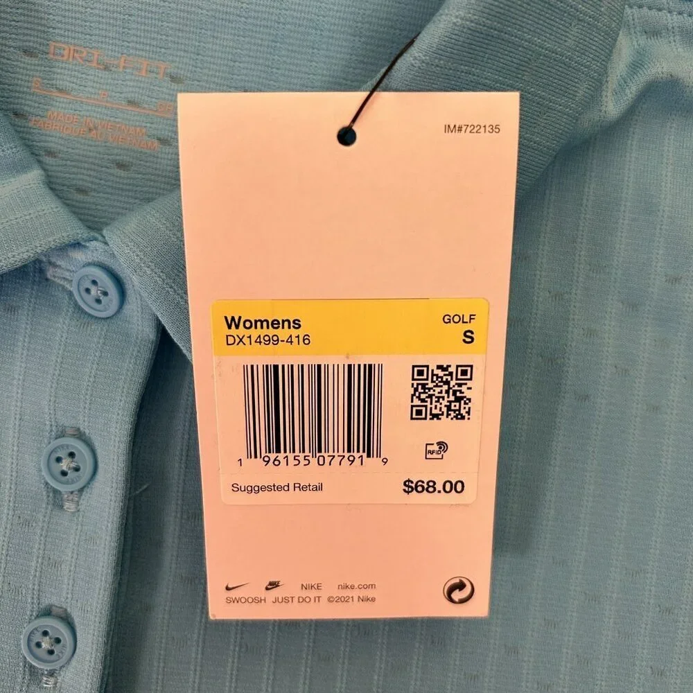 Nike Women’s Dri-Fit Light Blue Short Sleeves Golf Polo Shirt Top Size S NWT $68